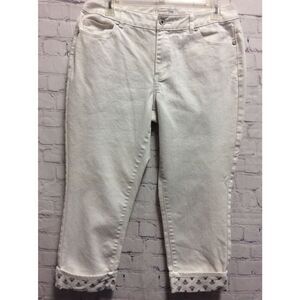 Coldwater Creek Womens Natural Fit Stretch Cropped Leg Cuff Denim Pants White 10